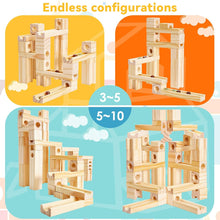 Load image into Gallery viewer, Wood Block Marble Run 60 Pc
