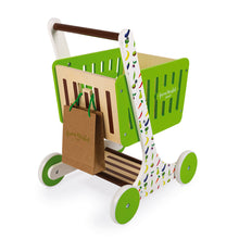 Load image into Gallery viewer, Green Market Wooden Shopping Trolley
