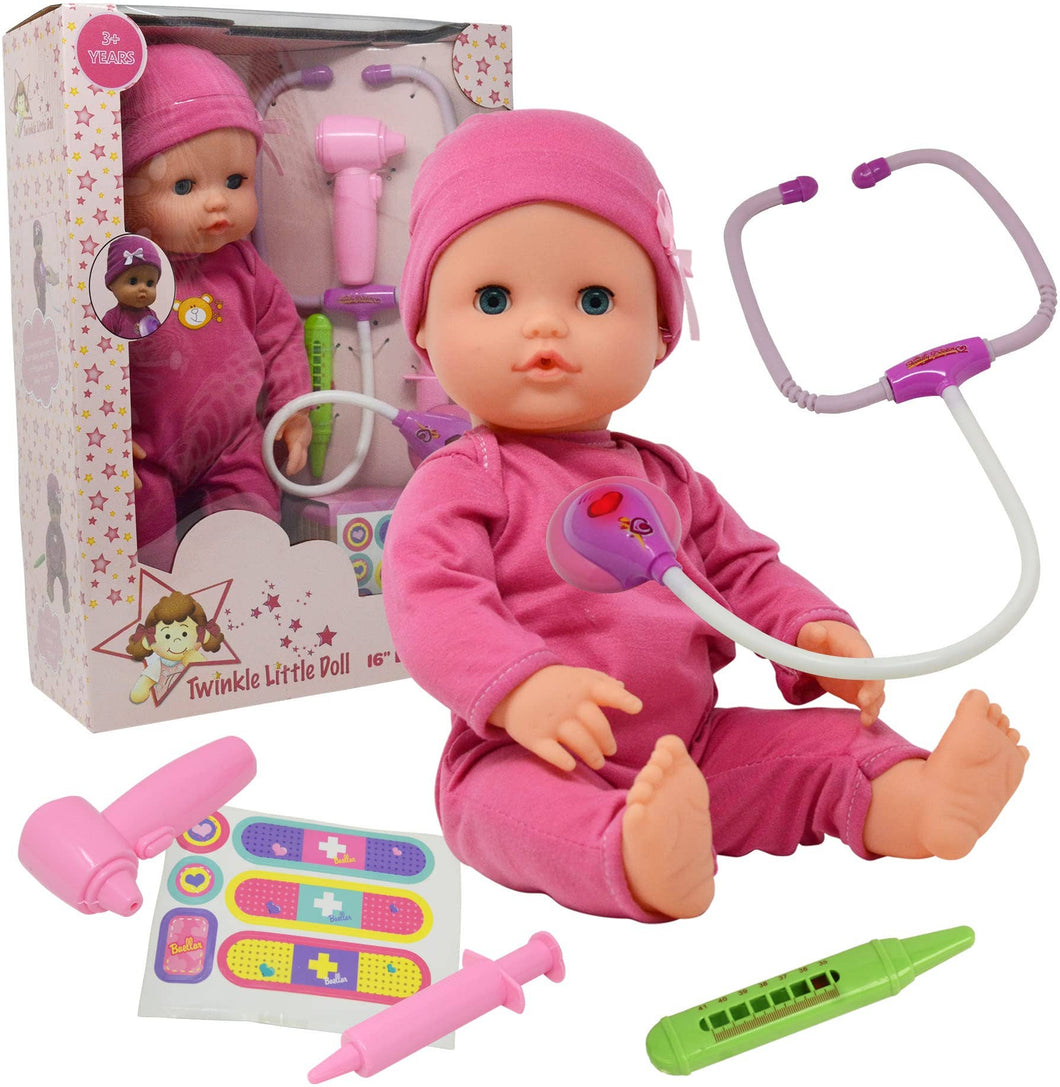 Interactive 16” Baby Doll Toy Doctor Kit