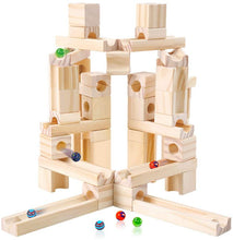 Load image into Gallery viewer, Wood Block Marble Run 60 Pc
