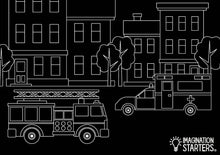 Load image into Gallery viewer, Chalkboard Emergency Vehicle Coloring Placemat 12x17
