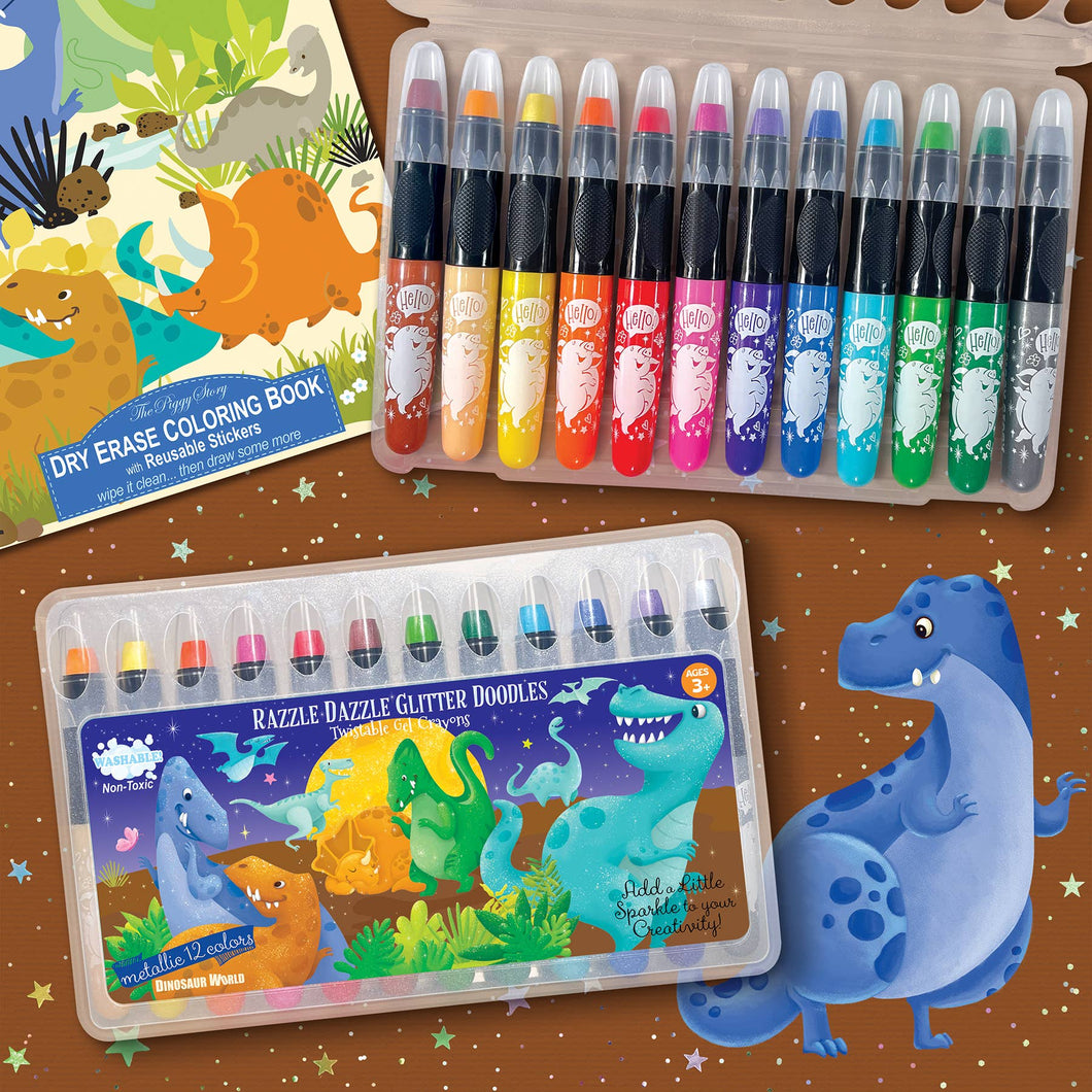 Dinosaur World Glitter Doodle Gel Crayons