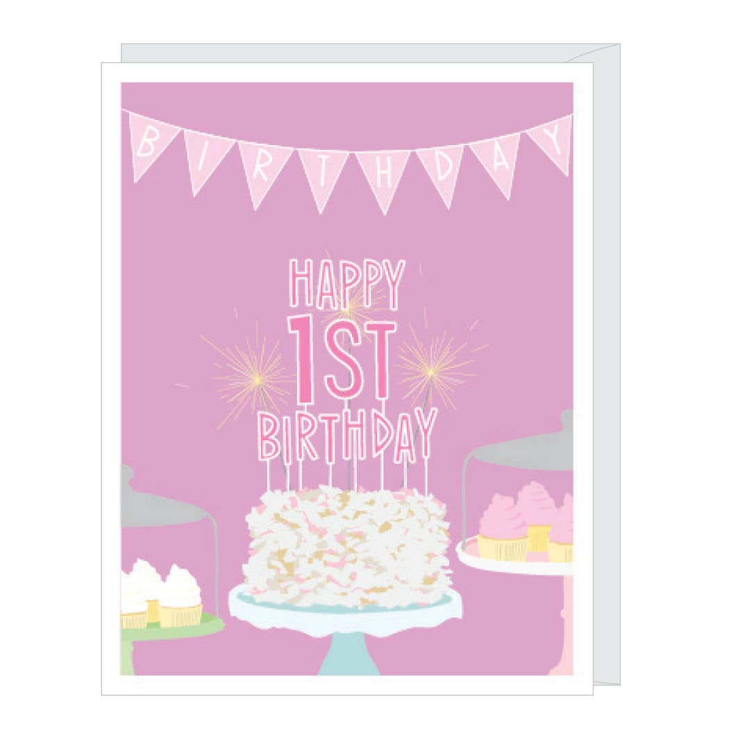 Happy First Birthday Girl (Pink) Card