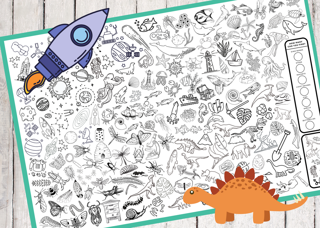Science Themed Search + Find Coloring Poster