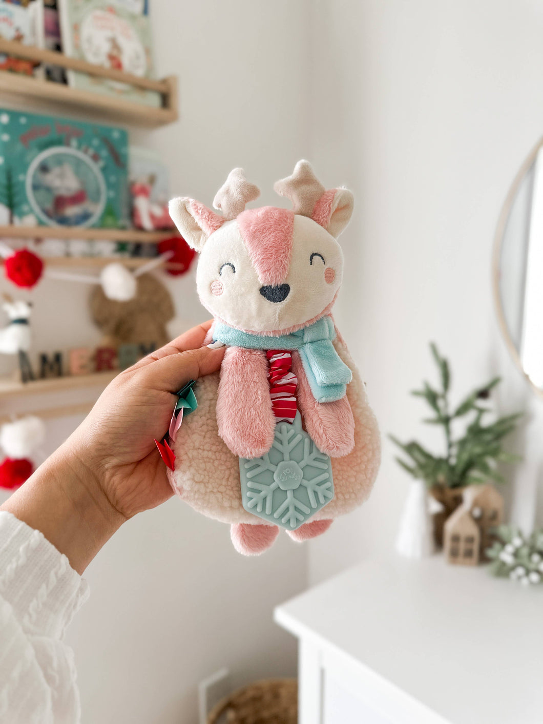 Holiday Pink Reindeer Itzy Lovey™ Plush + Teether Toy